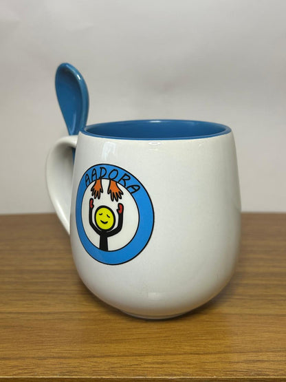 Caneca Azul com Colherzinha - Aadora - Design Exclusivo com Logo Adesivada