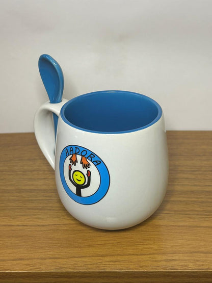 Caneca Azul com Colherzinha - Aadora - Design Exclusivo com Logo Adesivada