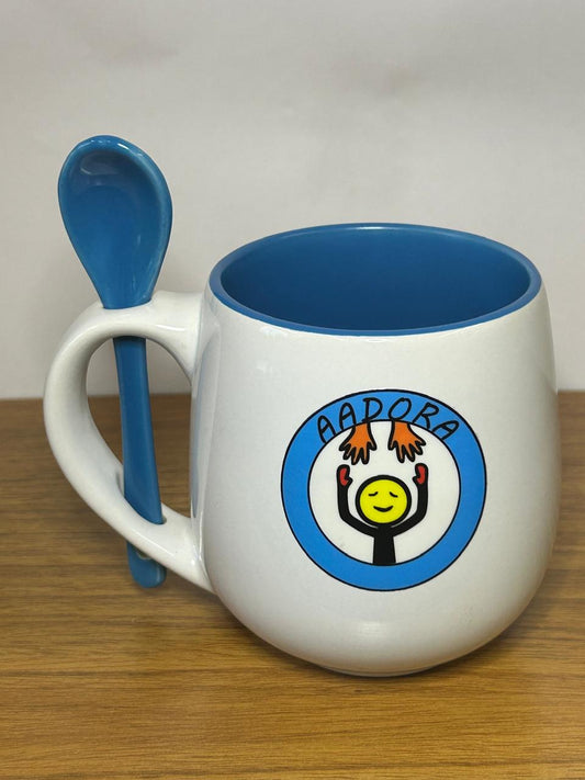Caneca Azul com Colherzinha - Aadora - Design Exclusivo com Logo Adesivada