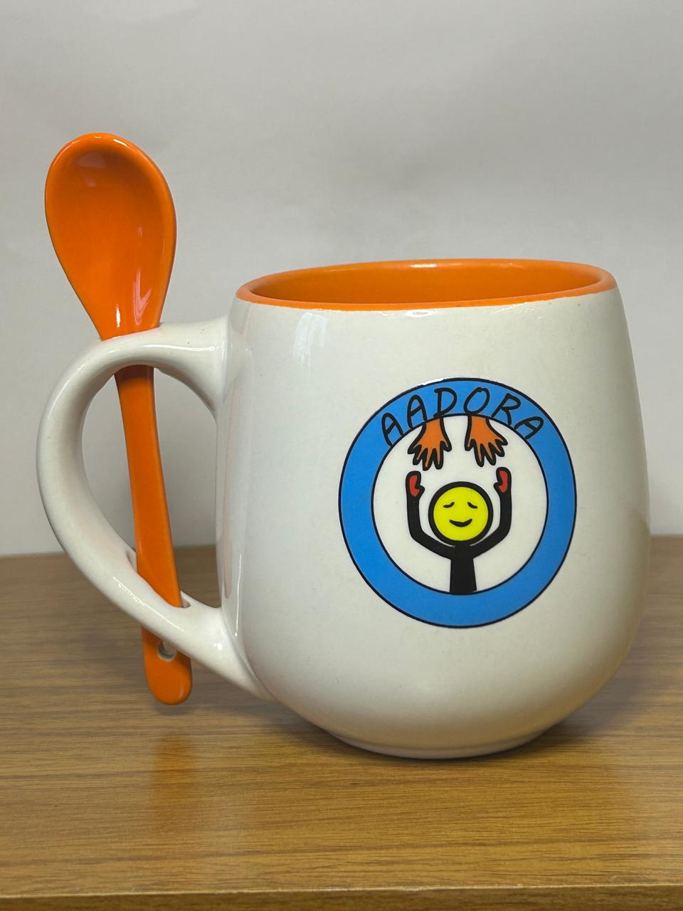 Caneca Azul com Colherzinha - Aadora - Design Exclusivo com Logo Adesivada