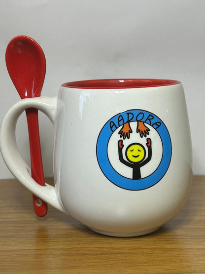 Caneca Azul com Colherzinha - Aadora - Design Exclusivo com Logo Adesivada