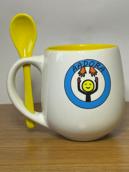 Caneca Azul com Colherzinha - Aadora - Design Exclusivo com Logo Adesivada